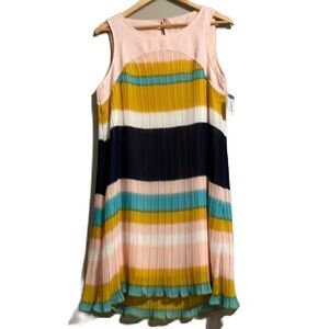 NWT Entro Retro Pleated Shift Dress Women’s Size M Striped Sleeveless Lined